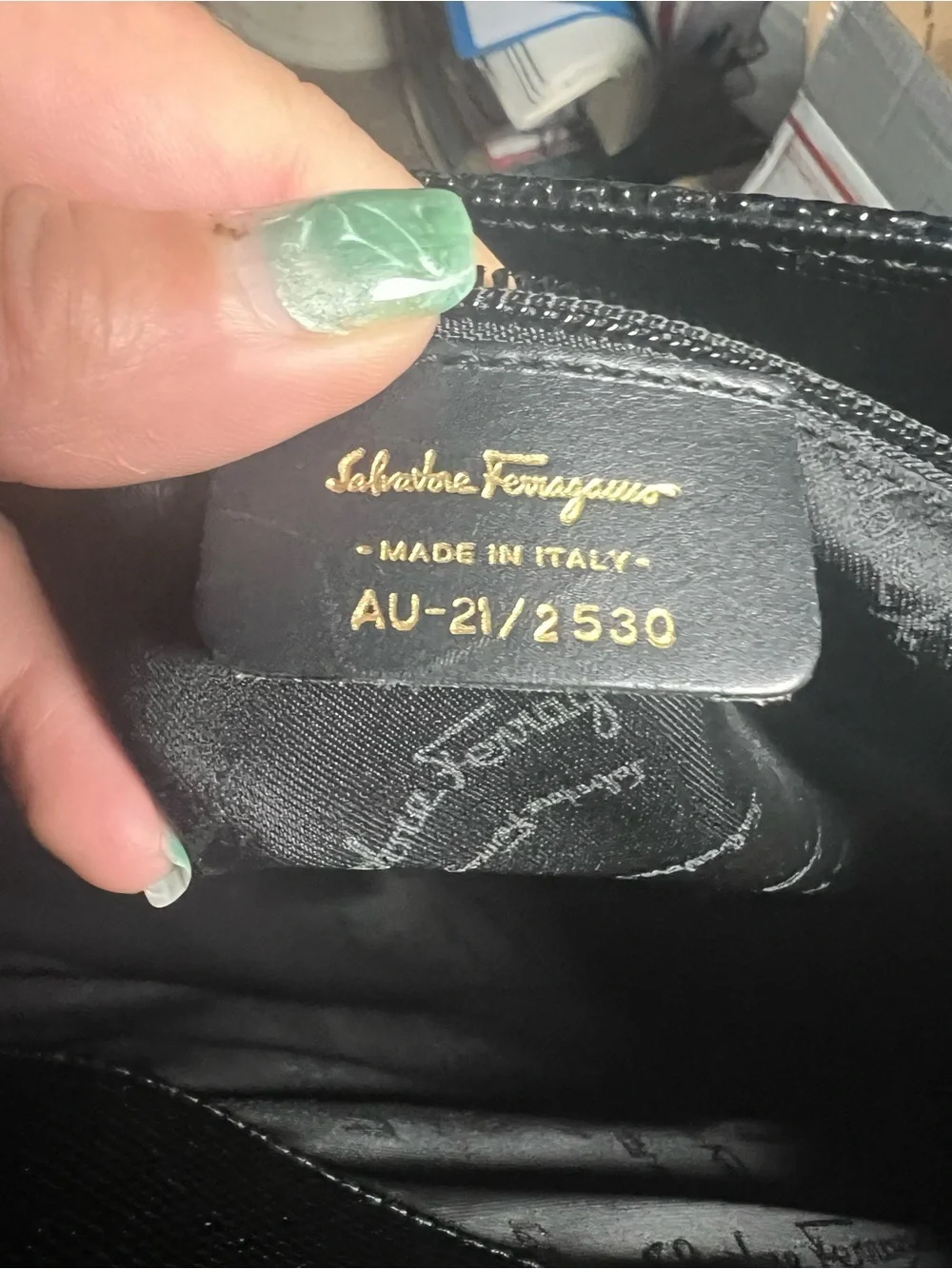 Salvatore Ferragamo Black Leather Tote with Gold Accent